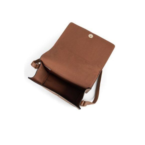 Tan Brown Vegan Leather Crossbody Satchel with Clasp - Picture 3 of 3